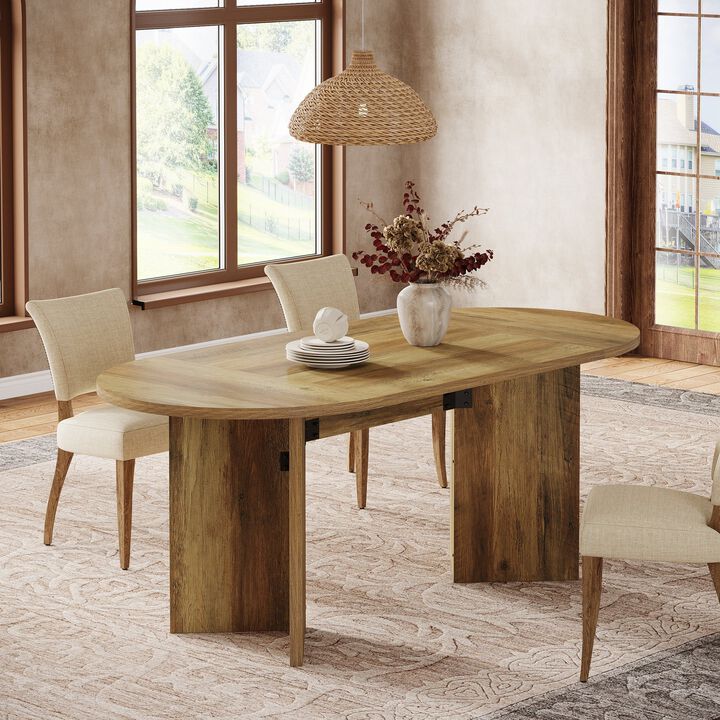 Oval Dining Table, Farmhouse Kitchen Table with Strip Base