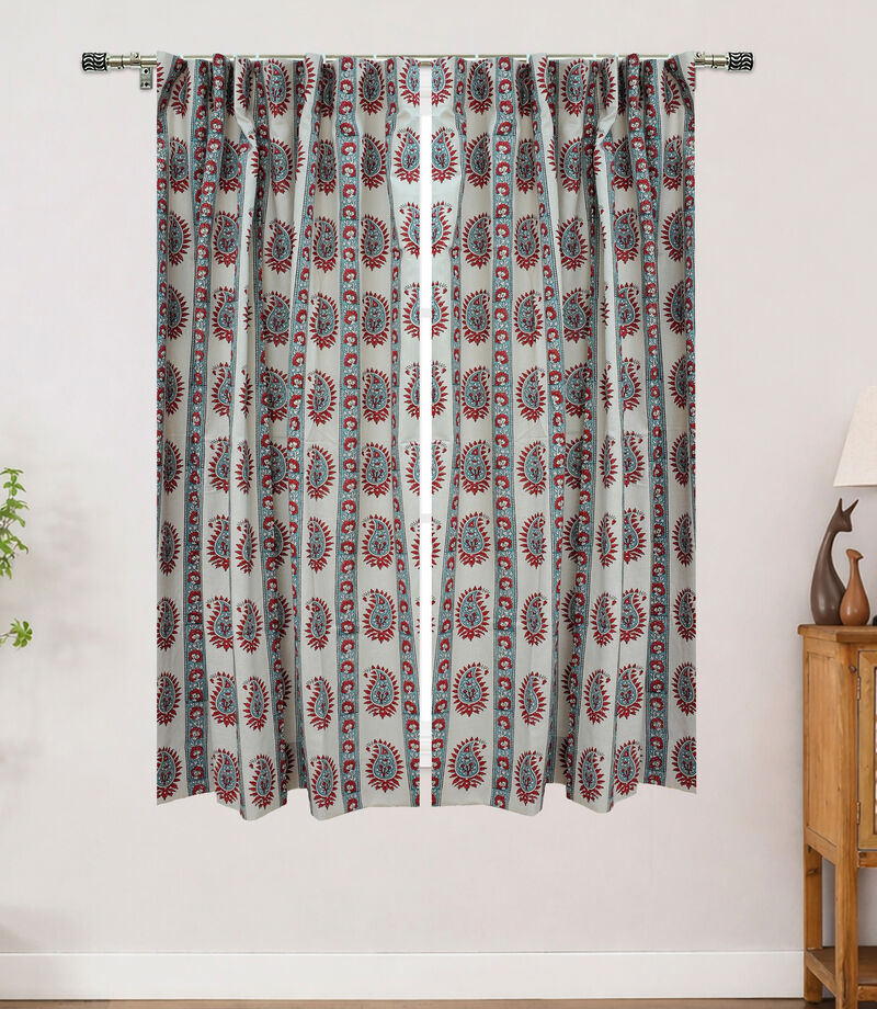 Fabdivine Handmade Block Print 42x144 Inch Curtain Soft Linen Floral Design for Fall Home Decoration, Lakshita image number 0