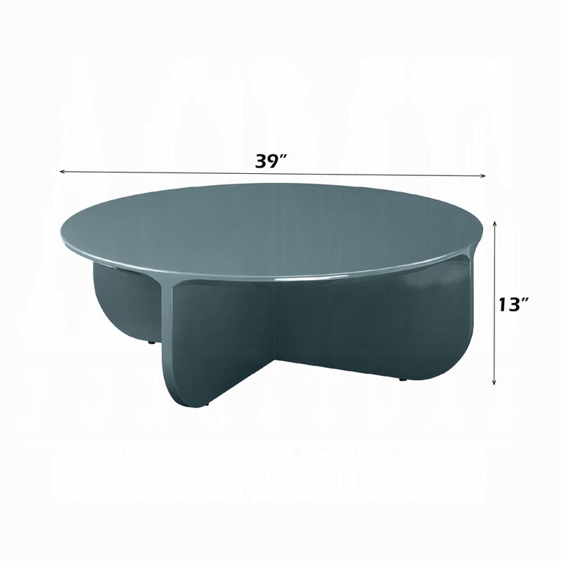Lemy Coffee Table. 39 Inch Round Top with Pedestal Base, Teal Blue Wood image number 5