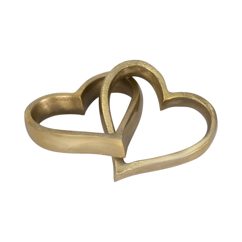 Metal, 9" 2 Hearts Linked Chain, Gold image number 0