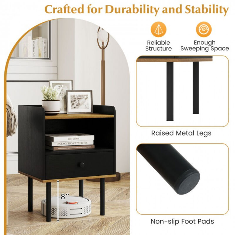 Set of 2 Bedside Nightstand with Storage Drawer and Open Shelf for Bedroom-Black image number 4