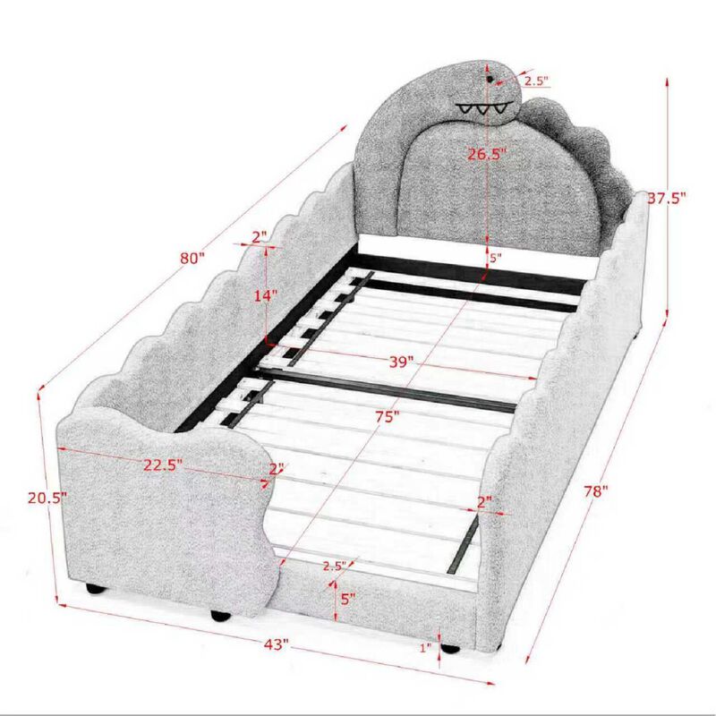 Ganwan Cute Dinosaur-Shaped Kids Bed Frame image number 9