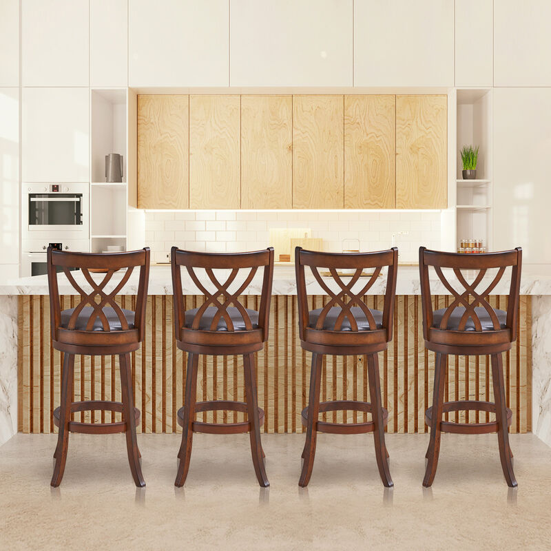 360� Swivel Counter Height Chairs with PU Leather Cushioned Seat and Footrests