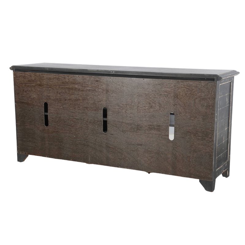 Rena TV Media Entertainment Console with Shelves, 70 Inch Rustic Black - Benzara