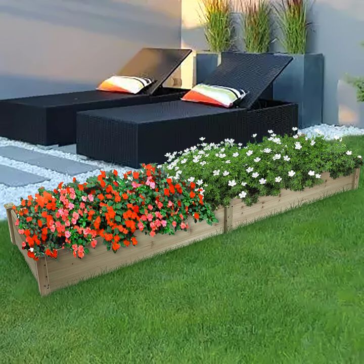 LuxenHome Natural Wood 8ft x 2ft Outdoor Vegetable Flower Raised Garden Bed Planter