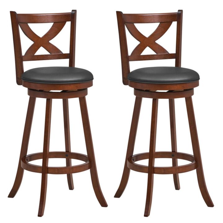 Hivvago 2 Pieces Classic Counter Height Swivel Bar Stool Set with X-shaped Open Back