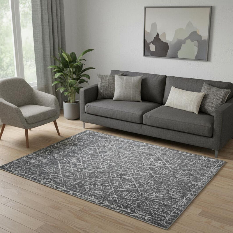 HomeRoots Geometric Distressed Area Rug image number 1