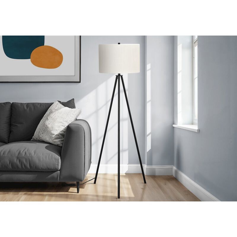 Lighting, 63"H, Floor Lamp, Black Metal, Ivory / Cream Shade, Contemporary
