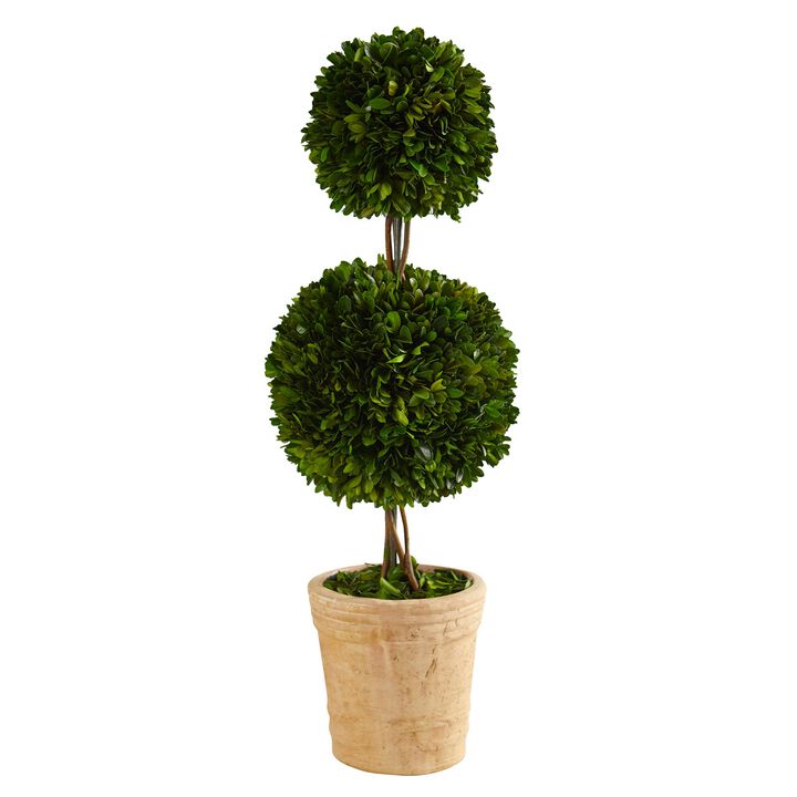Hivvago 2.5 Feet Preserved Boxwood Double Ball Topiary Tree in Decorative Planter