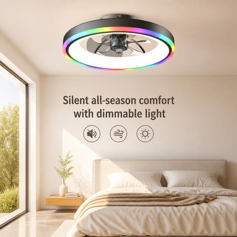 ELEMENT ACE Low Profile Flush Mount RGB Ceiling Fan, Dimmable LED Light, 6-Speed Reversible Silent Motor with Remote APP image number 4