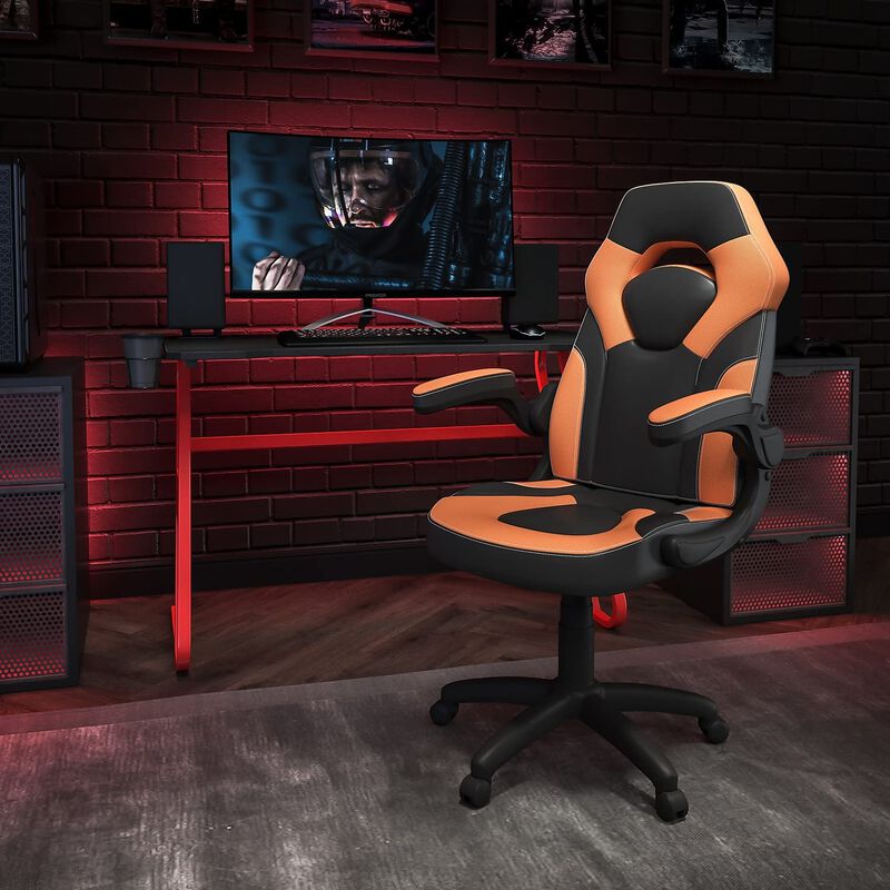Flash Furniture Red Gaming Desk and Orange/Black Racing Chair Set with Cup Holder and Headphone Hook