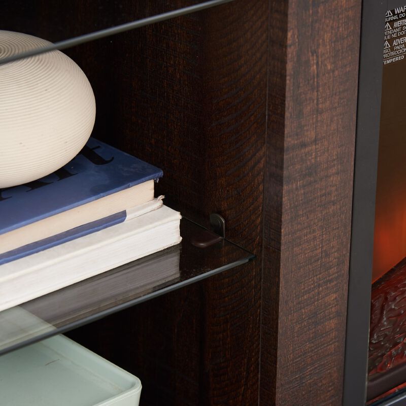 3D Electric Fireplace TV Stand with Glass Shelves, LED Lights & USB Charging Outlet, Fits TVs 32‑62" image number 5