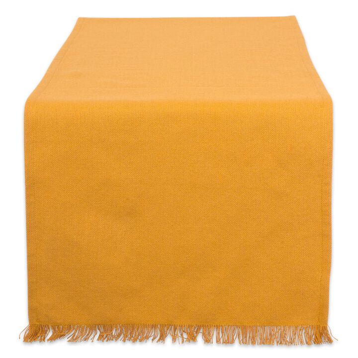 Set of 6 Pumpkin Yellow Rectangular Table Runners with Fringed Border 72"