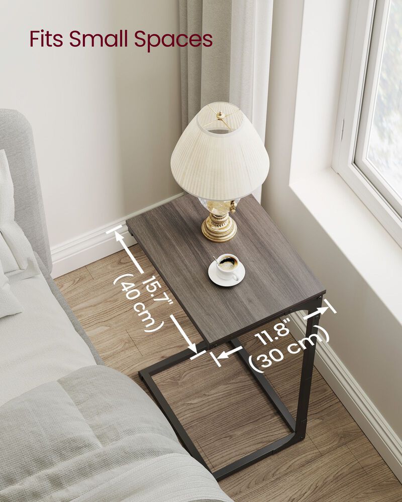 C-Shaped End Table with Metal Frame &ndash; Slim Sofa Side Table for Living Room, Bedroom, or Small Spaces