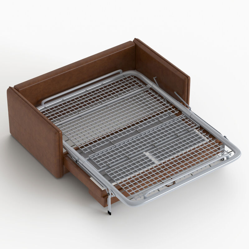 Faux Leather Pull-out Sofa Bed with Metal Frame & Mattress for Living Room & Guest Room 63", Brown image number 3