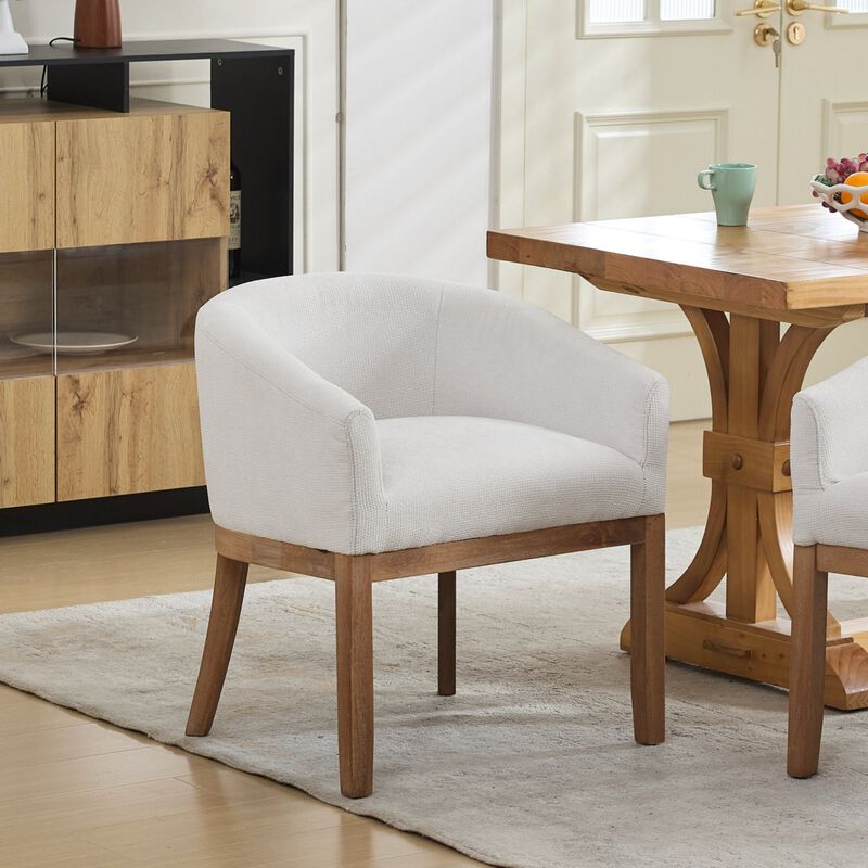 Upholstered Barrel Dining Chairs, Farmhouse Linen Accent Chairs with Natural Hardwood Frame image number 2