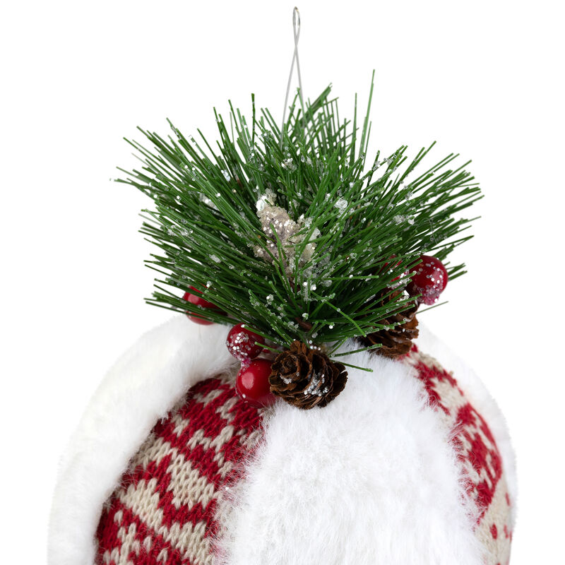 8" Faux Fur and Nordic Print Christmas Ball Ornament image number 3
