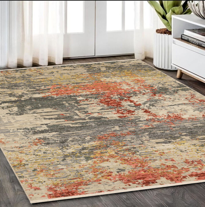 HomeRoots Abstract Area Rug With Fringe