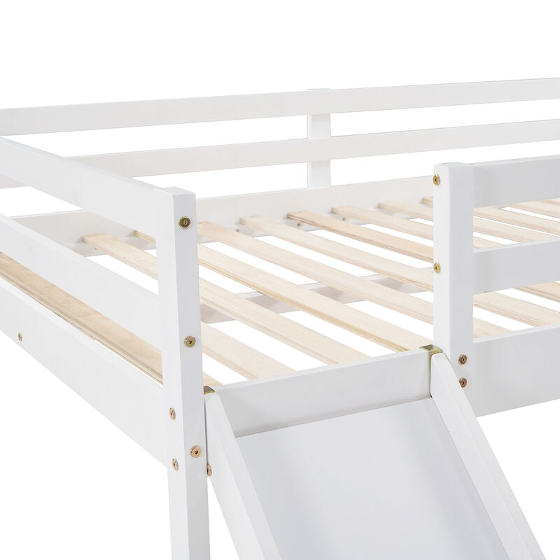 Whisen Full Loft Bed with Slide, Multifunctional Design- White