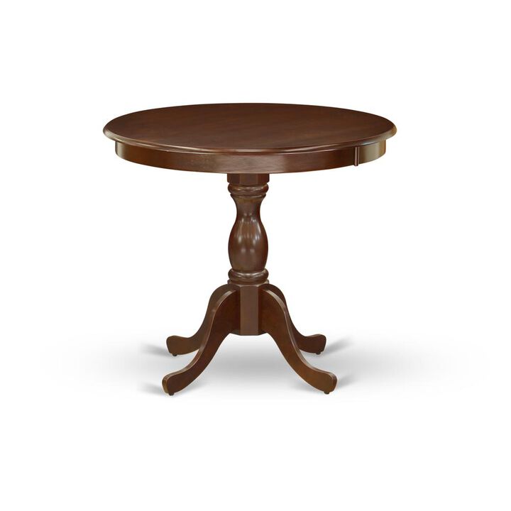 Round wood table Mahogany Color Table Top Surface and Asian Wood Round dining table Pedestal Legs -Mahogany Finish