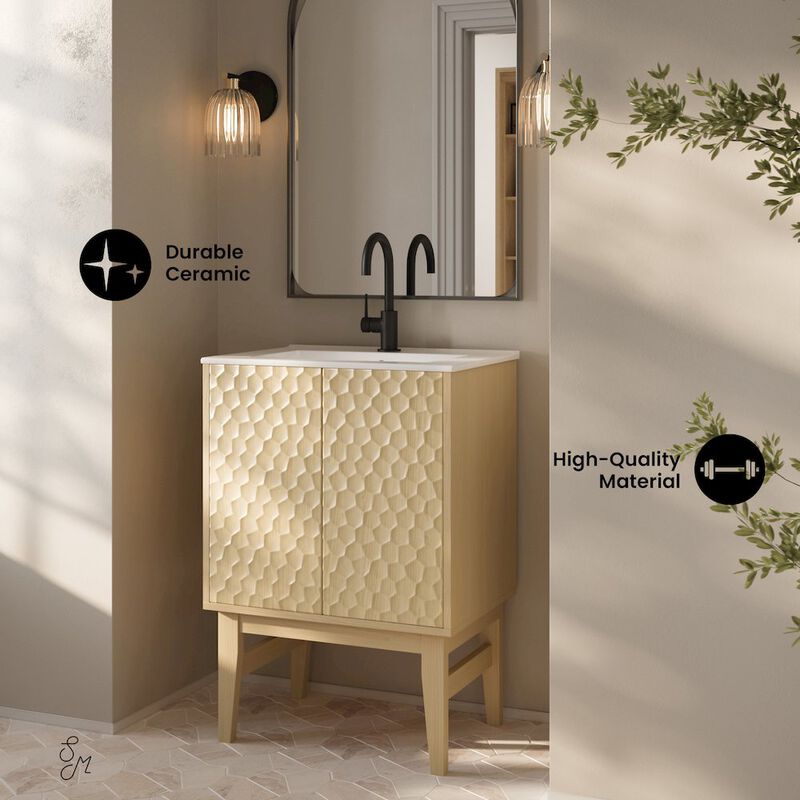 Bosse 24" Freestanding Bathroom Vanity in Natural Oak with Sink Top image number 2