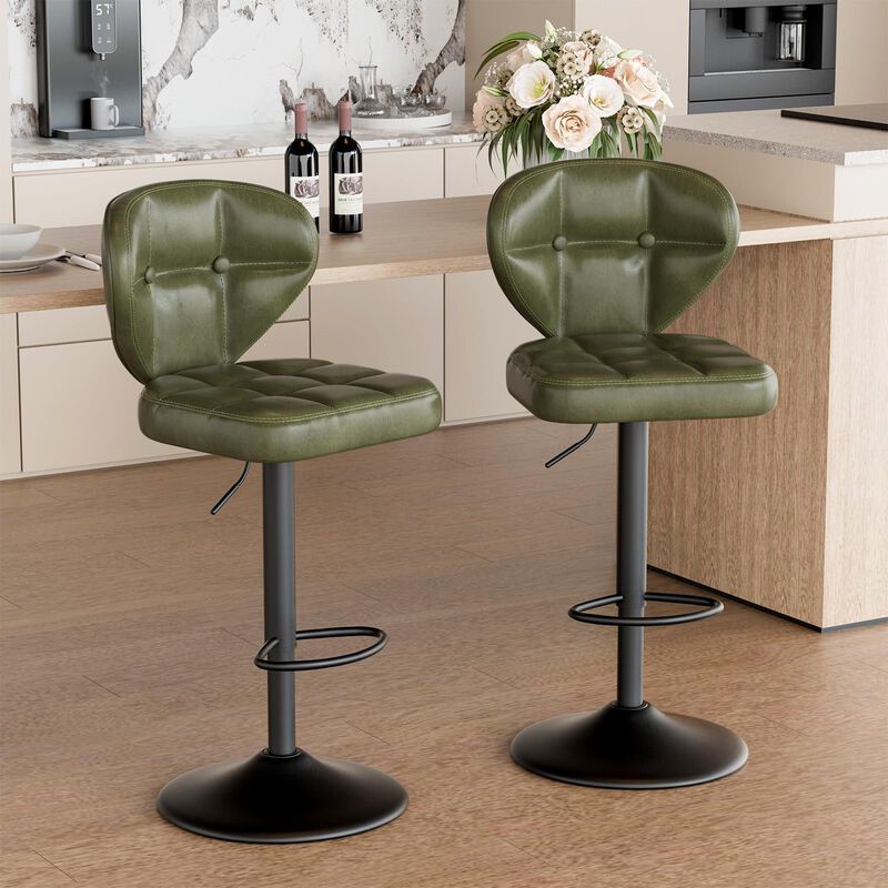 PU Leather Swivel Bar Stools Set of 2, Modern Hydraulic Adjustable Counter Height Stools, Steady Water Resistant Iron Frame 360&deg; Kitchen Island Chairs image number 2