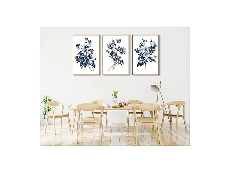 Large Framed Canvas Wall Art Natural Float Indigo Flowers Picturtes Living Decor image number 3