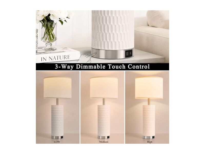 Touch Control Modern Ceramic Bedside Lamps Set Of 2 For Living Room Bedroom image number 3