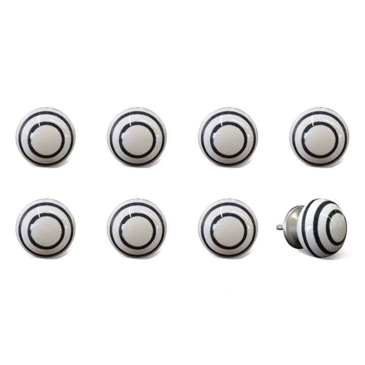 HomeRoots Set of Eight Black And White Ceramic And Metal Drawer Pull Knobs