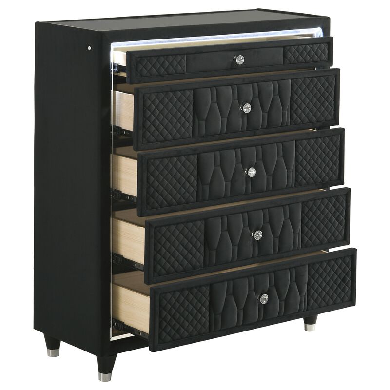 Maren Tall Dresser Chest, 5 Drawers and LED Light, Black Tufted Velvet image number 5