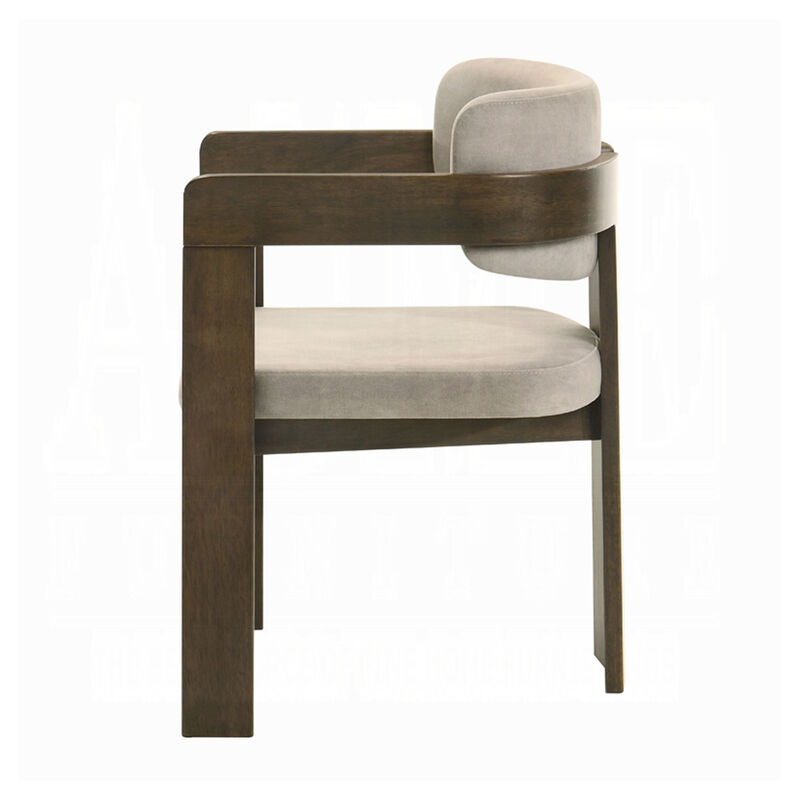 Diny Dining Armchair, Gray Polished Microfiber, Walnut Brown Wood