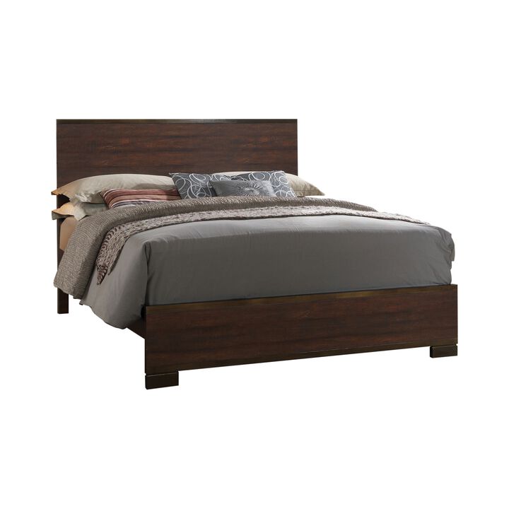 Transitional Style Eastern King Size Panel Bed with Low Footboard, Brown-Benzara