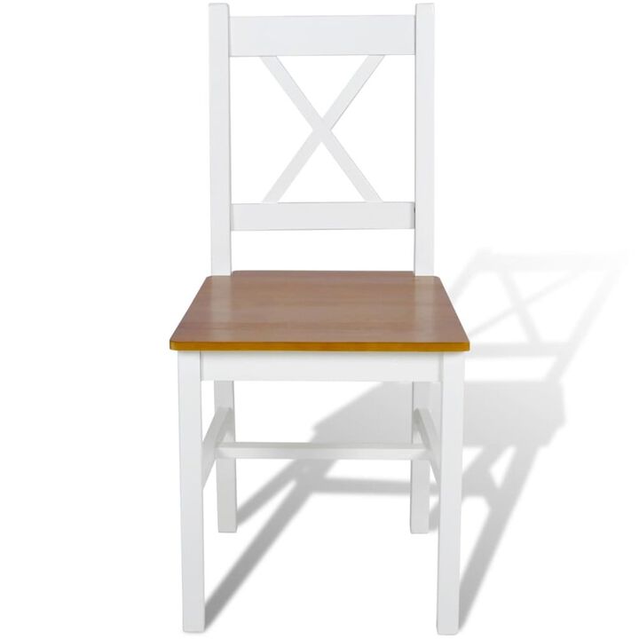 Dining Chair Set of 4 White and natural Solid pine wood Standard
