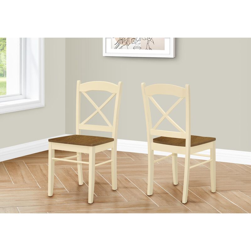 Monarch Specialties I 1325 - Dining Chair, Set Of 2, Side, Kitchen, Dining Room, Oak And Cream, Wood Legs, Transitional