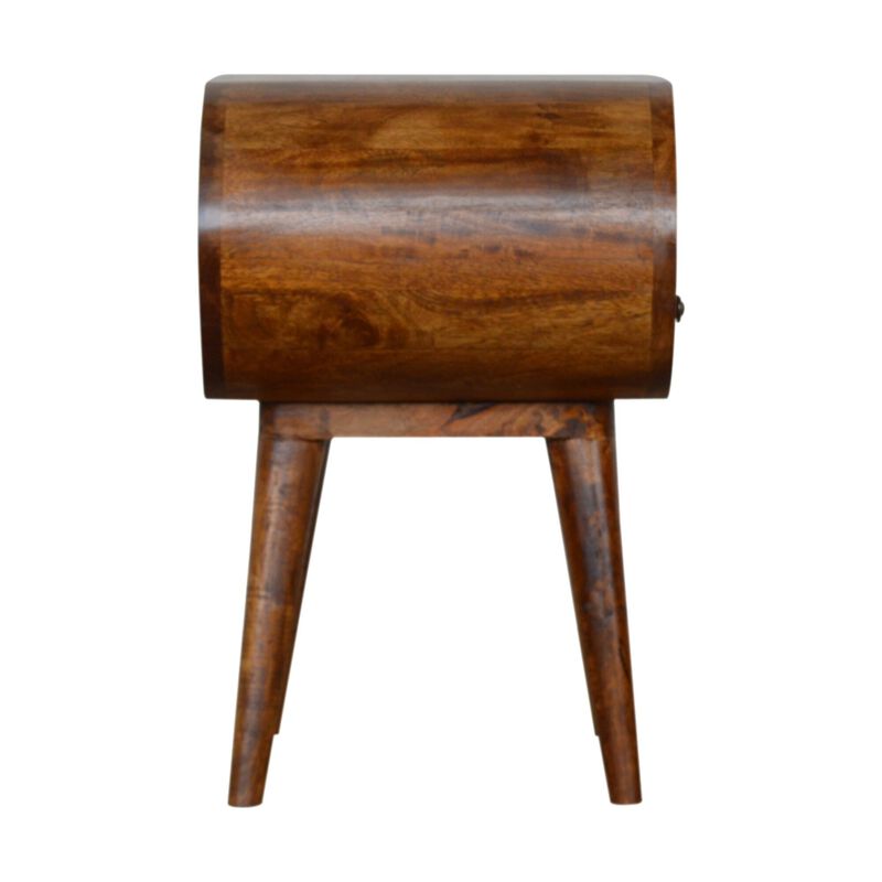 Chestnut Circular Nightstand with Open Slot Solid Wood 1 Drawer