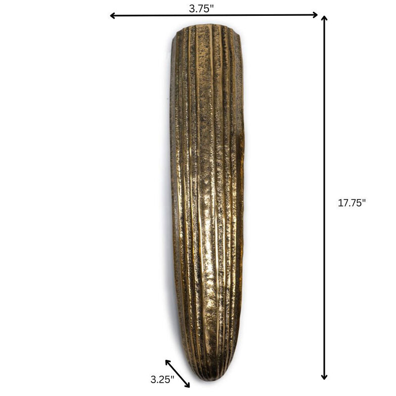 Hivvago 18 Inch Antiqued Gold Ribbed Aluminum Wall Vase