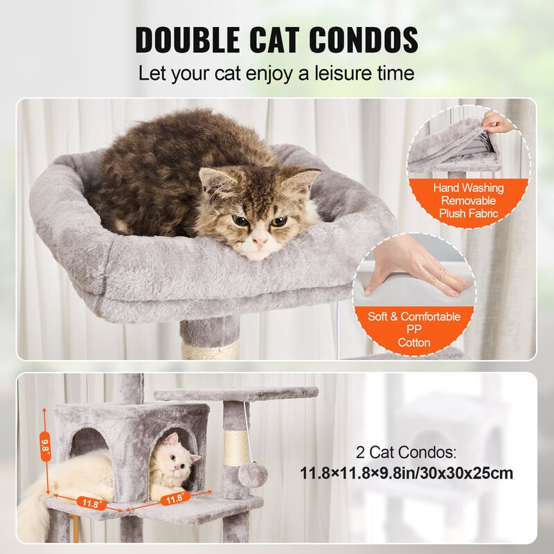 Cat Tower with 2 Condos and Sisal Scratching Posts, Multi-Level Tree for Indoor Cats
