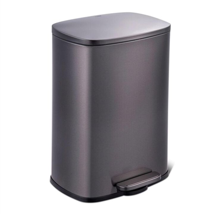 Hivvago 13 Gallon Black Stainless Steel Kitchen Trash Can with Step Open Lid