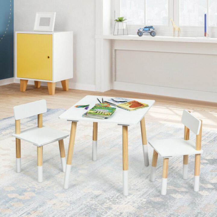 Hivvago Kids Wooden Table and 2 Chairs Set-White