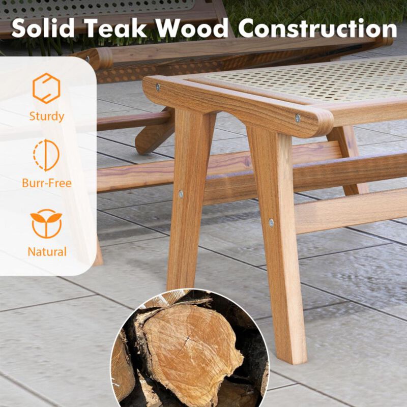 Hivvago Natural Teak Wooden Foot Rest with Handwoven Rattan
