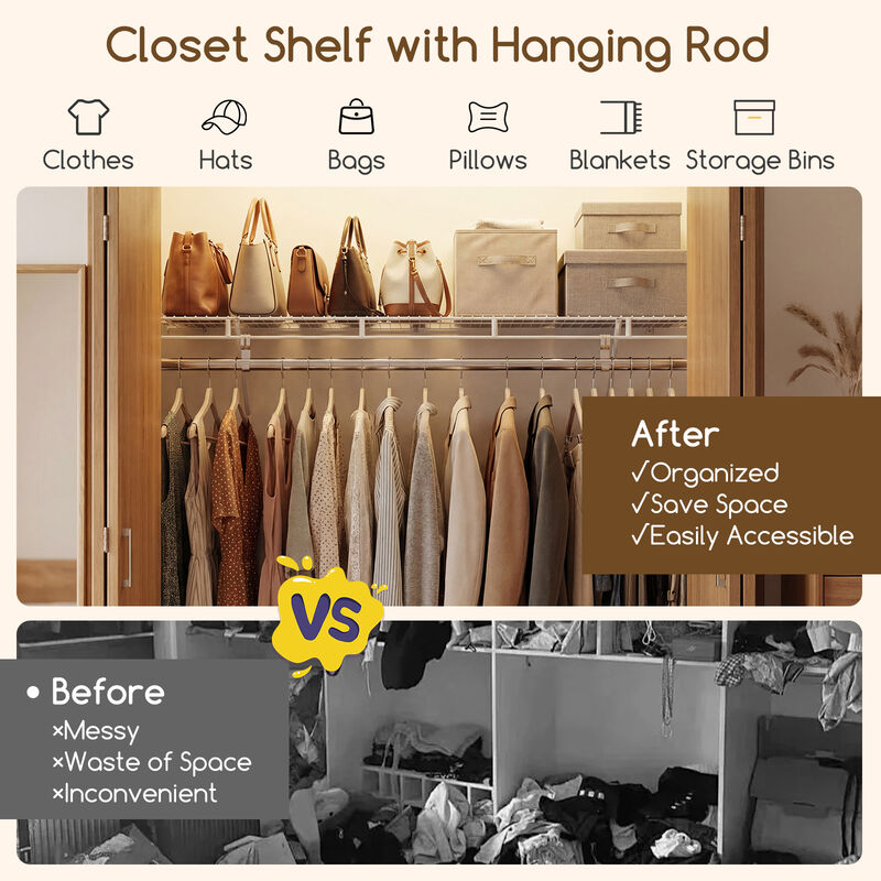 Metal Wire Closet Shelving Kit with Wall Mounted Storage Shelves image number 6