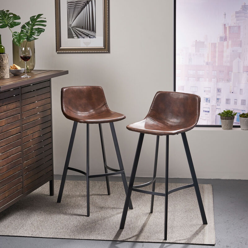 Streamdale Snakeskin Barstool Set: Curved Seating, Matte Black Legs