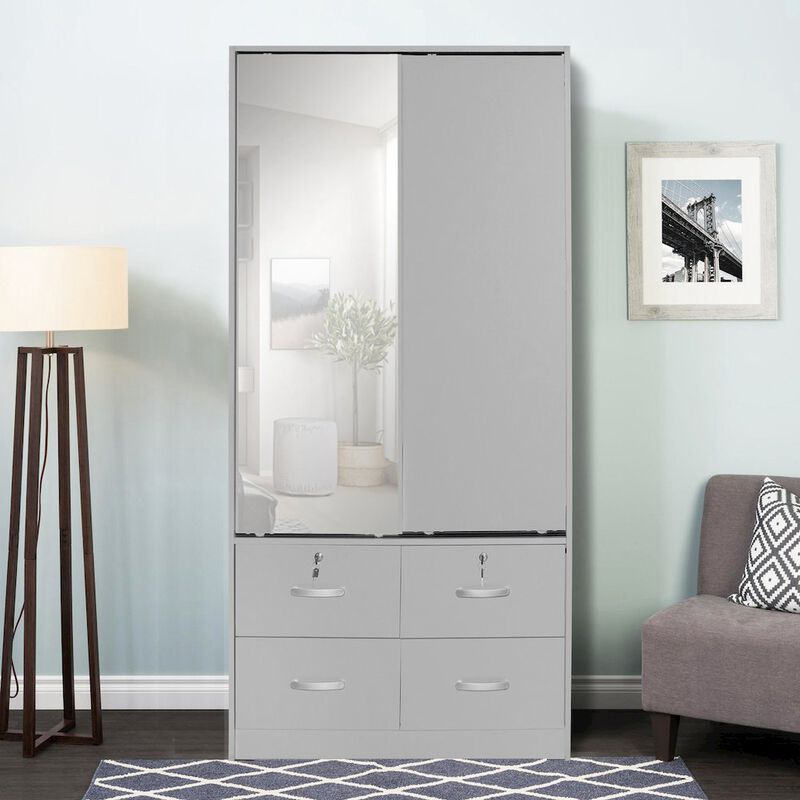 Double Sliding Door Wardrobe with Mirror