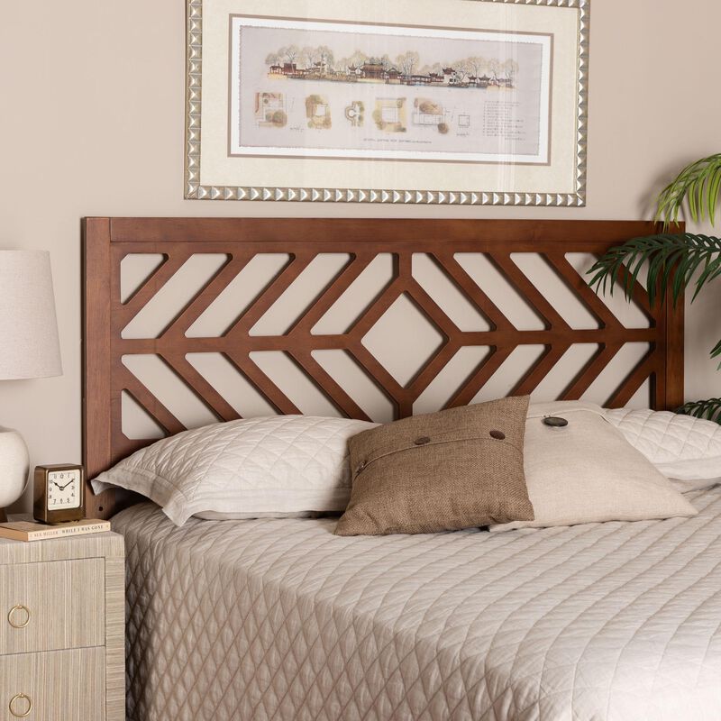 Baxton Studio Olsen Wood Headboard with Geometric Cutout Design - Modern Decorative Panel for Bed Frame, Contemporary Bedroom Accent with Adjustable Height, Full