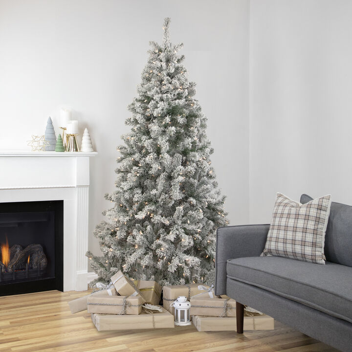 6.5' Pre-Lit Flocked Madison Pine Medium Artificial Christmas Tree  Clear Lights
