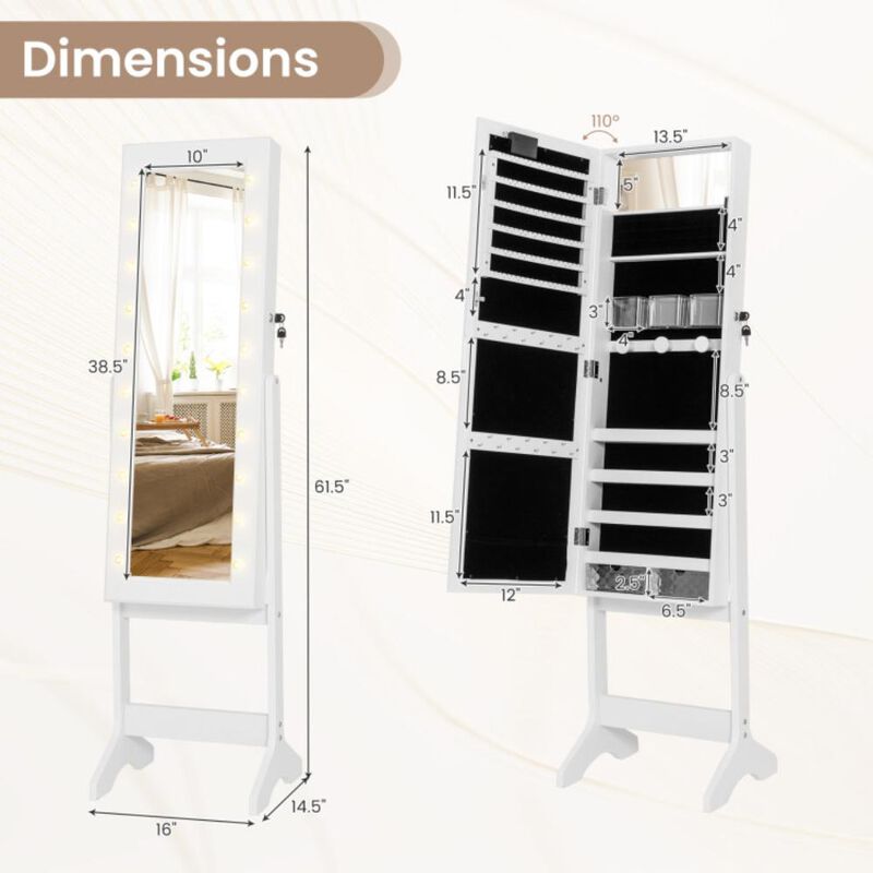 Hivvago Mirror Jewelry Cabinet with 20 Warm Lights and 4 Tilt Angles