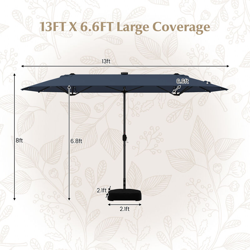 Double-sided Patio Umbrella with Solar Lights for Garden Pool Backyard