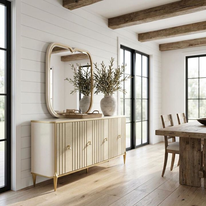 Michael Amini Scotts Square Sideboard with Wall Mirror - Light Champagne