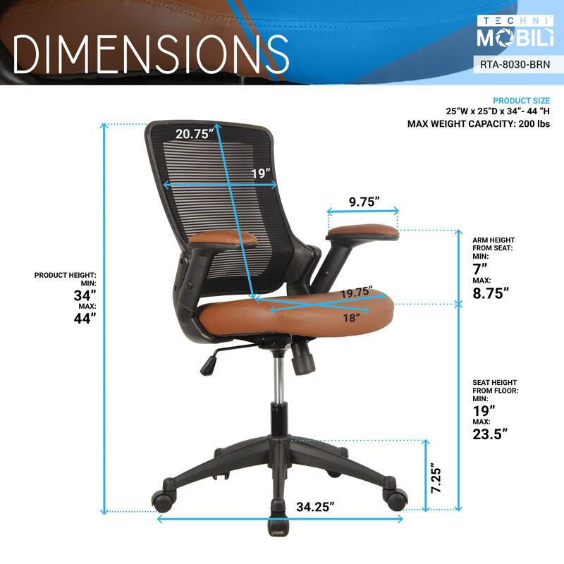 Streamdale Mid-Back Mesh Task Office Chair With Height Adjustable Arms image number 3