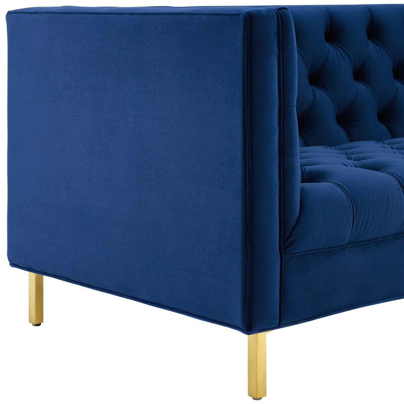 Modway Delight Tufted Button Performance Velvet Tuxedo Sofa with Gold Stainless Steel Legs in Navy